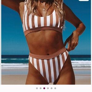 Striped Brown and White Bikini Set